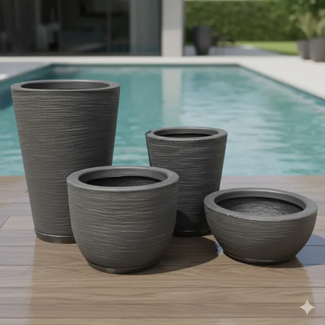 Jogo 4 Vasos Planta Flor Grande Decorativo Casa Jardim Prato Cinza/chumbo Grafiato