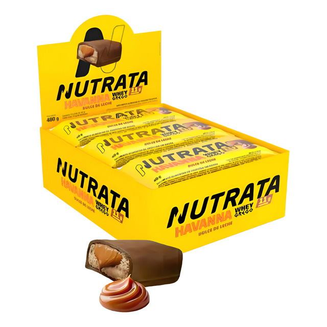 Whey Grego Bar Havanna Caixa 12 Unidades Nutrata Sabor Doce de Leite Havanna