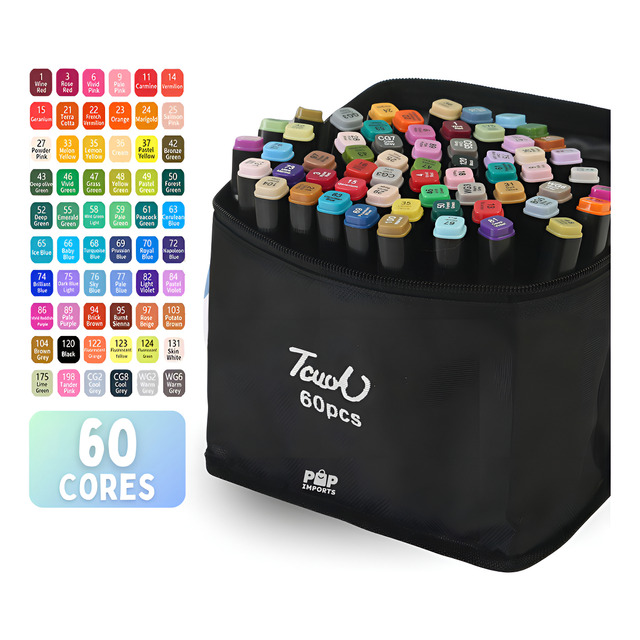 Canetinhas Touch Coloridas Caneta Marca Texto Ponta Dupla Estojo 60 Cores Kit Bolsa Estojo Para Colorir Conjunto Bolsa De Canetas Marcador