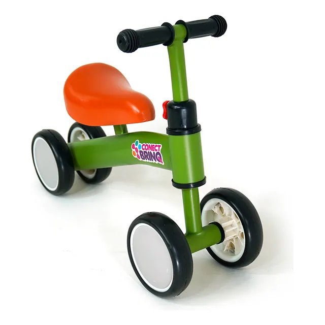 Bicicleta de Equilíbrio Infantil 4 Rodas Conect Brinq Verde, Sem Pedal, Estável, Aprendizado Seguro, Meninos e Meninas, Primeira Bike, Brinquedo Educa