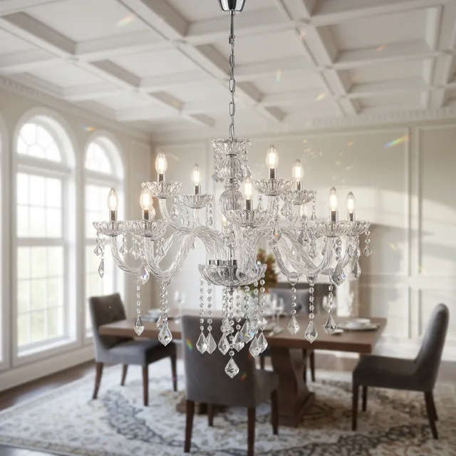 Lustre Sala Candelabro Cristal Legítimo Pendente 12 Braços