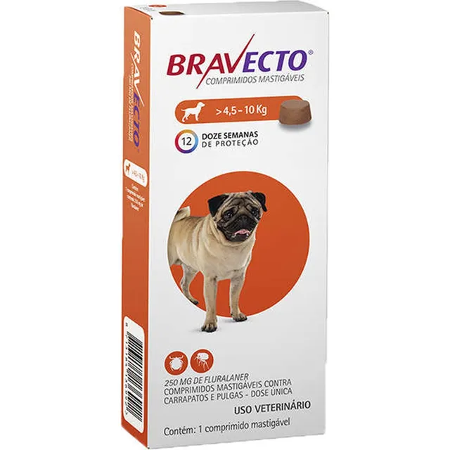 Antipulgas E Carrapatos Bravecto Cães 4,5 A 10kg 250mg