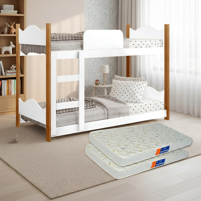 Beliche Infantil Magia Juvenil Com Colchão Escada E Grade Proteção Para Quarto Criança Fabricado Em Mdf