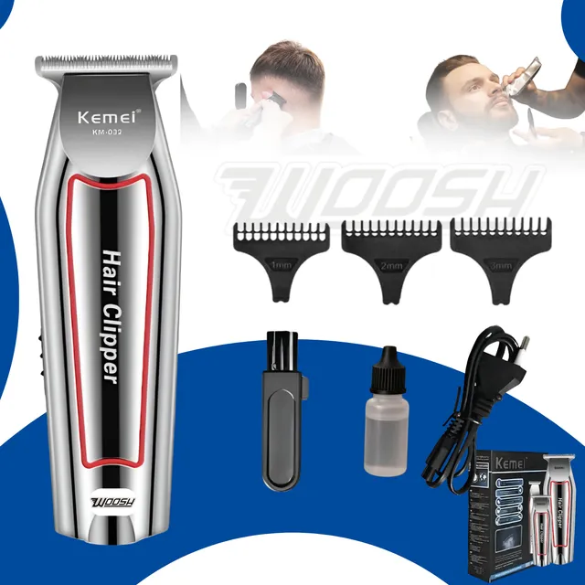 Maquina De Acabamento Cabelo E Barba Profissional Sem Fio Carregamento USB Prata Leve Woosh
