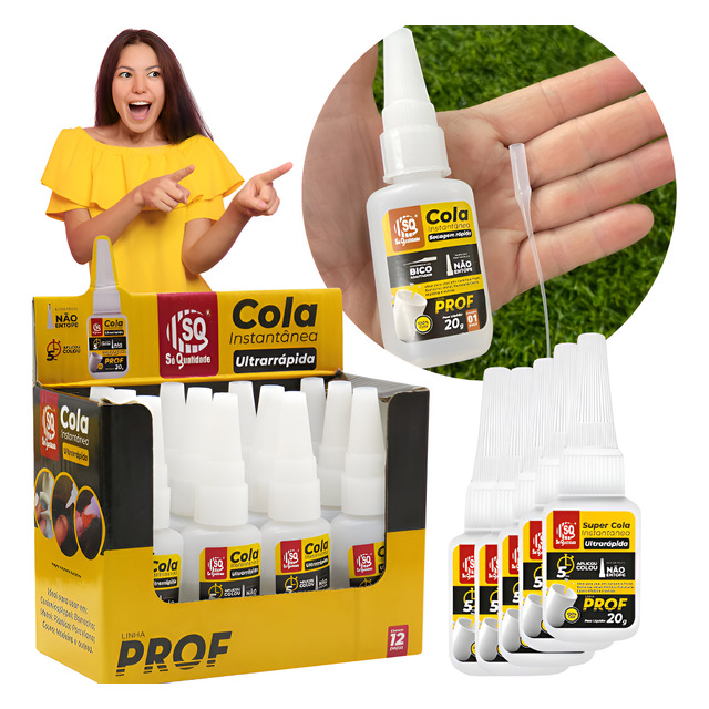 12 Cola Super Forte De 20g Instantânea Ultrarrápida Multiuso Branco