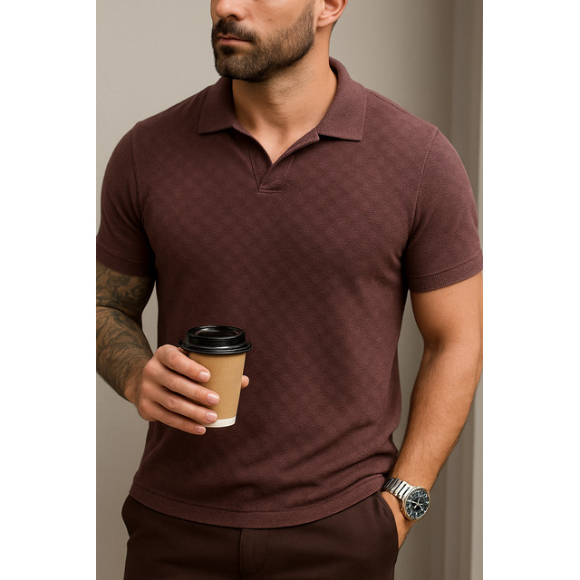 Camisa Camiseta Polo Masculina Tricô Manga Curta Sem Botão
