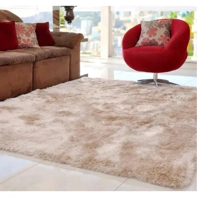 Tapete Peludo Felpudo Sala Shaggy Luxo 100x150 Cor Bege Mesclado