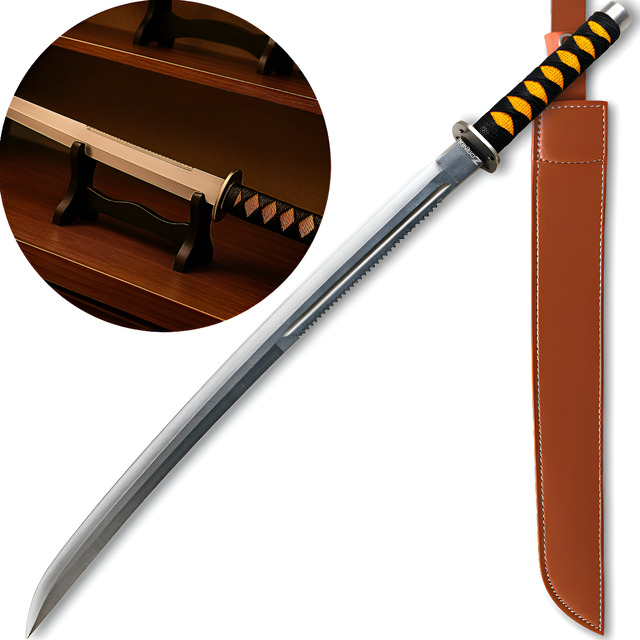 Espada Samurai Katana 70cm Com Fio Corte + Bainha Couro Zoro Laranja-claro