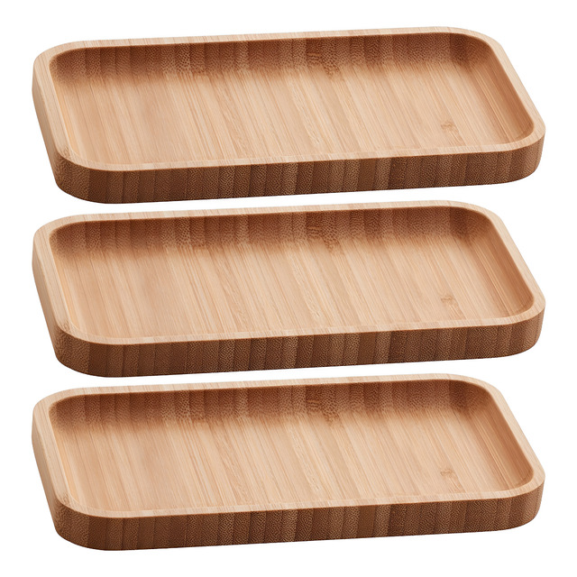 Kit 3 Bandejas De Bambu Retangular Para Cozinha 20x10cm Peti Lyor Hire