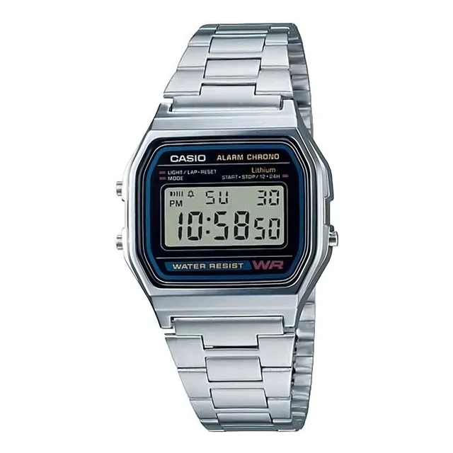 Relógio Casio Digital Esportivo A158wa-1df Prata Retrô Vintage Pulseira em Aço Inoxidável