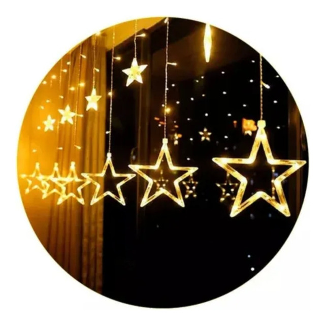 Cascata Led Com Estrelas Decoração 8 Funções Pisca Natal