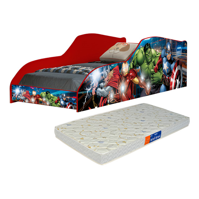 Cama Infantil Vingadores com Colchão Proteção Lateral Para Quarto de Menino Mdf