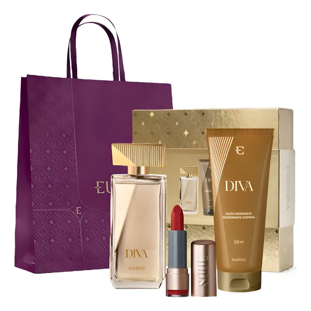 Kit Eudora Diva Presente Natal Deo Colônia + Loção + Batom