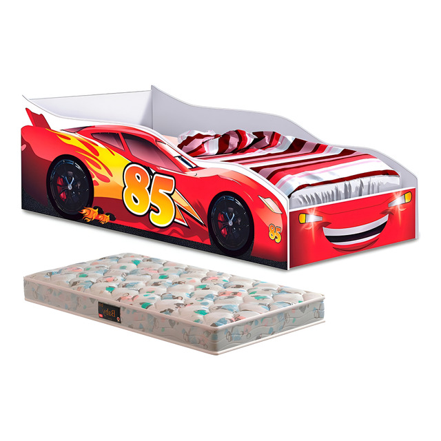 Mini Cama Infantil Menino Mcqueen Com Colchão - Cor Branco