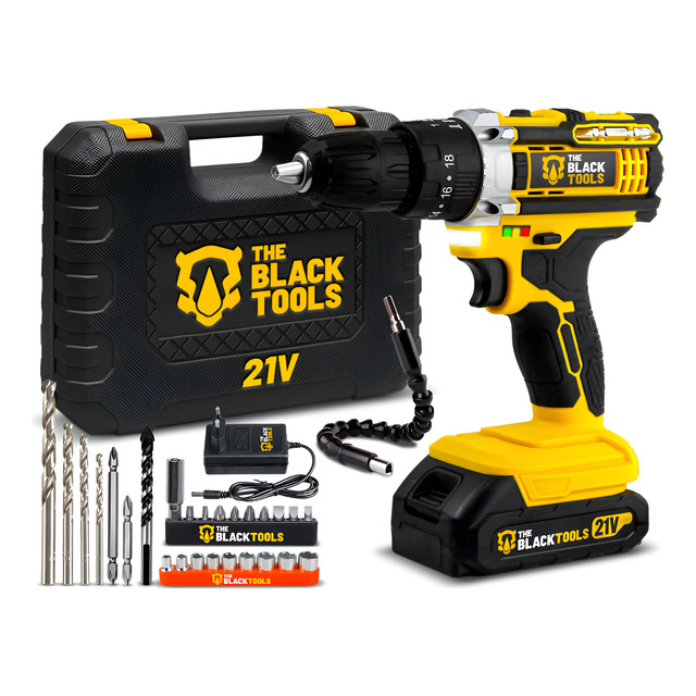 Parafusadeira Furadeira 21v Impacto + Maleta E Bateria Amarelo 60hz