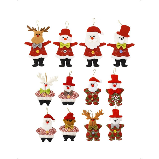 Kit 12 Pendentes Papai Noel Pelúcia Enfeite Árvore Natal