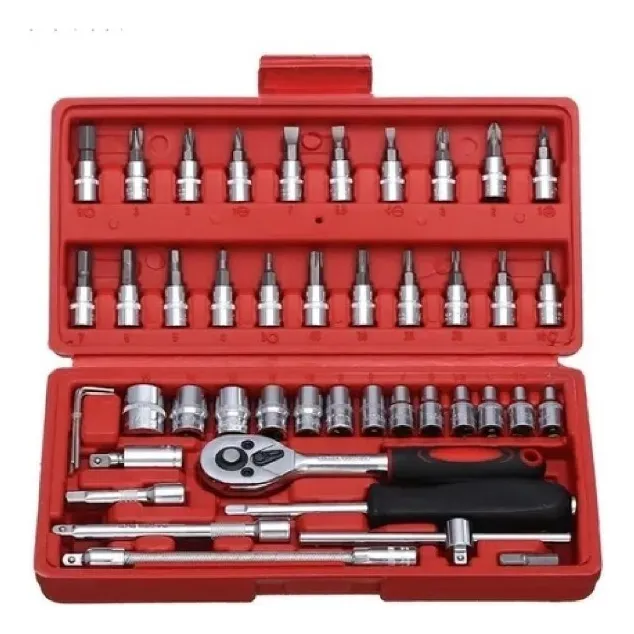 Kit Chaves Ferramentas Jogo Fenda Philips Catraca Soquete Allen 46 Peças com Maleta Completa Manual Ideal Mecânico Man