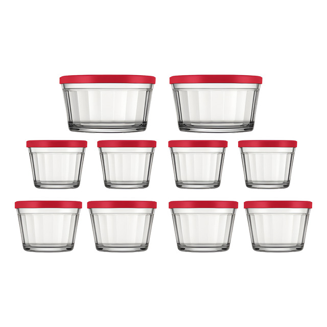 Conjunto De Tigelas Copo Americano Com Tampa de Plástico Vermelha - 10 Peças