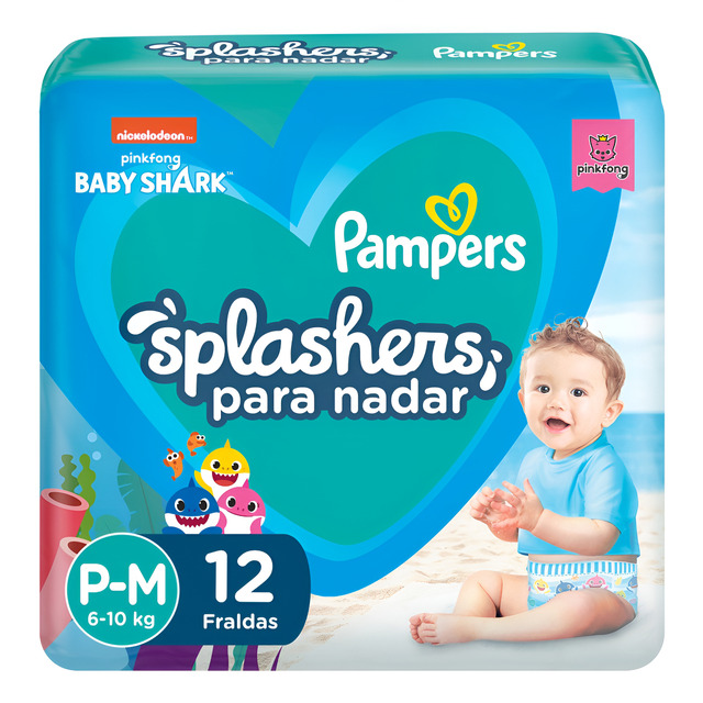 Fralda Para Nadar Pampers Splashers Baby Shark Tamanho P-M 12 Unidades