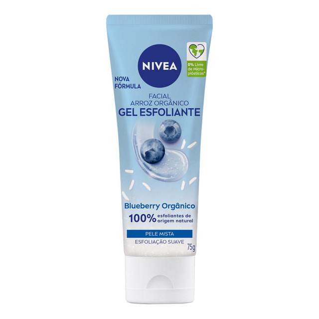 NIVEA Gel Esfoliante Facial Blueberry 75g - Esfoliação suave para uma pele macia e renovada.