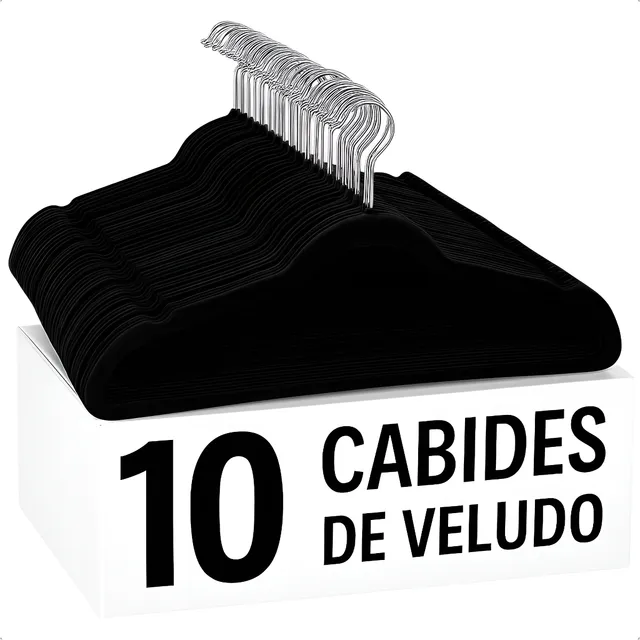 Kit Cabides Veludo De Roupa Antideslizante Slim Adulto 10 Un Preto