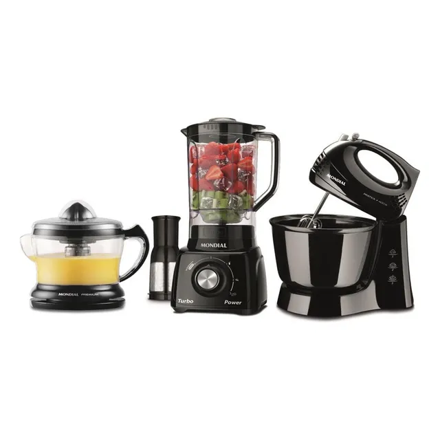 Cj Kt-105-b Espremedor + Batedeira + Liquidificador Mondial Preto 110v