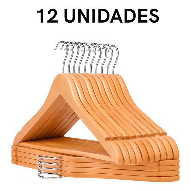 Kit 12 Cabides De Madeira Marfim 45cm Com Barra Roupas Adulto Calça Blusa Camisa Atacado Loja De Roupas Organização Armário Roupeiro Madei