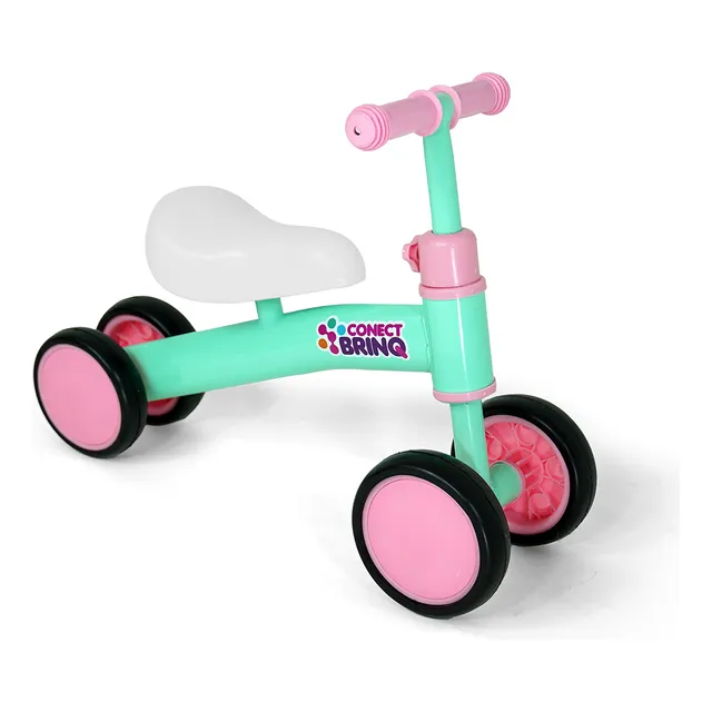 Bicicleta de Equilíbrio Infantil 4 Rodas Conect Brinq Verde, Sem Pedal, Estável, Aprendizado Seguro, Meninos e Meninas, Primeira Bike, Brinquedo Educa