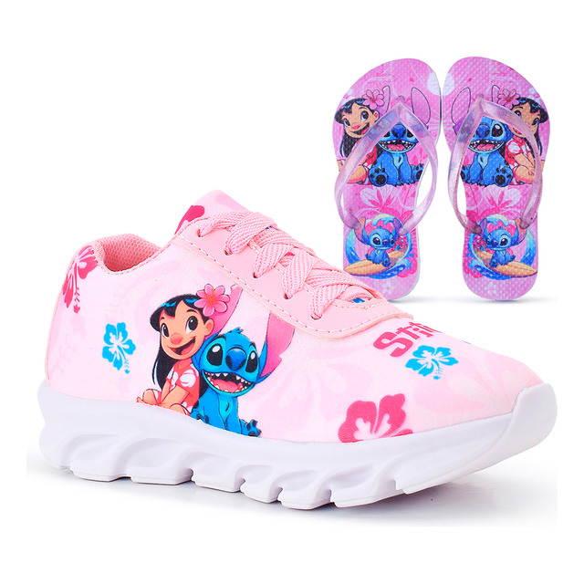 Kit Tênis Infantil Stitch Menina Casual + Chinelo Infantil