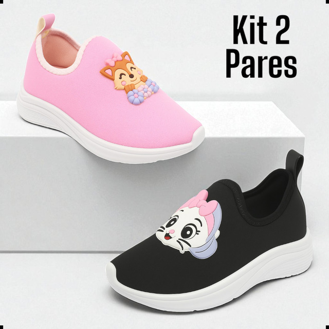 Kit 2 Pares Tênis Infantil Menina Confortável Calce Facil