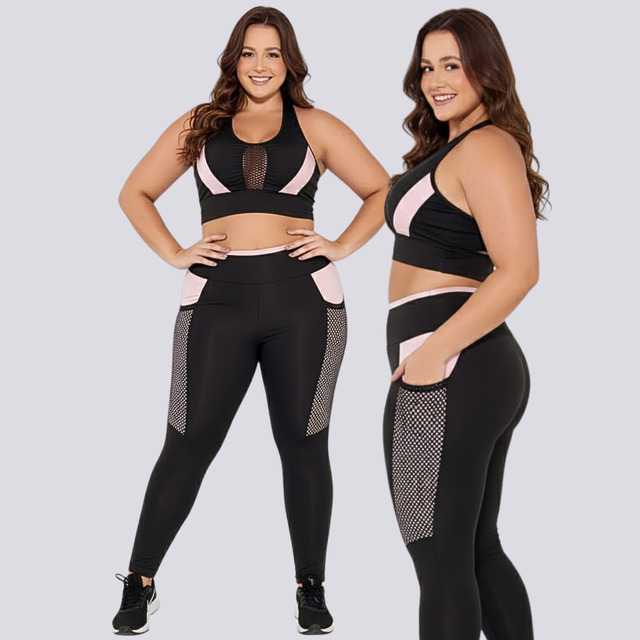 Conjunto Academia Top E Calça Plus Size Com Bolso Treino