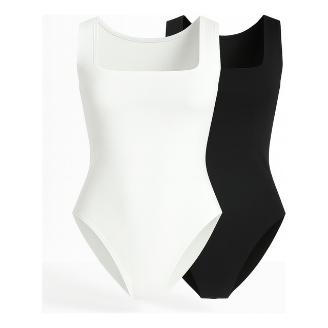 Kit 2 Body Feminino Regata Alça Larga Blusa Decote Quadrado
