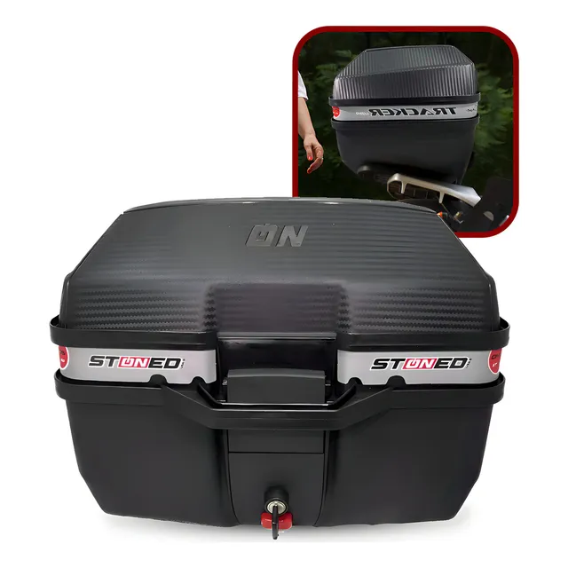 Bau Traseiro Stoned Tracker 35l Unviversal Cor Preto Moto Prateado