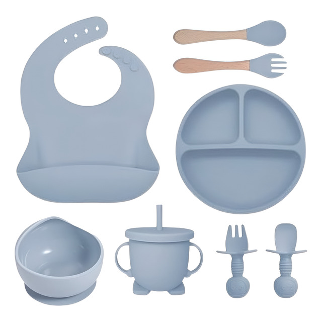 Kit Refeição Bebê Prato Copo Talher Babador Silicone Ventosa