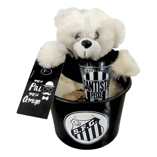 Balde Pipoca Santos Com Urso Gravador E Copo Shot Preto
