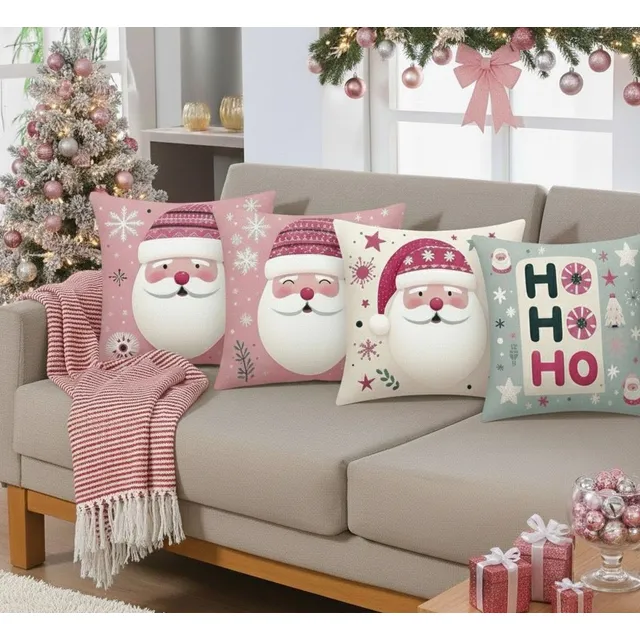 Kit 4 Capas De Almofada P/ Natal Estampas Digitais Natalinas