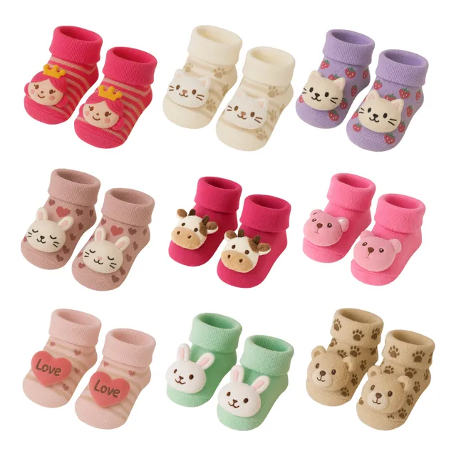 Kit 6 Pares Meia Bebê Power Bichinho Infantil Inverno Pelúcia 3D