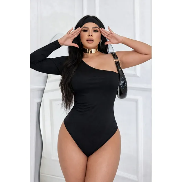 Body Feminina Manga Longa Um Ombro Só Com Bojo Blogueira