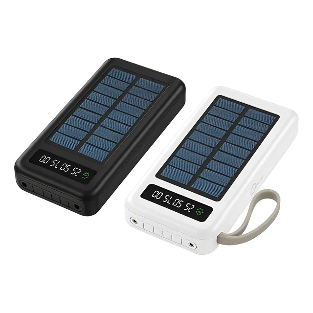 Power Bank 20000mah Carregador Portátil Com Cabo E Luz Solar Branco