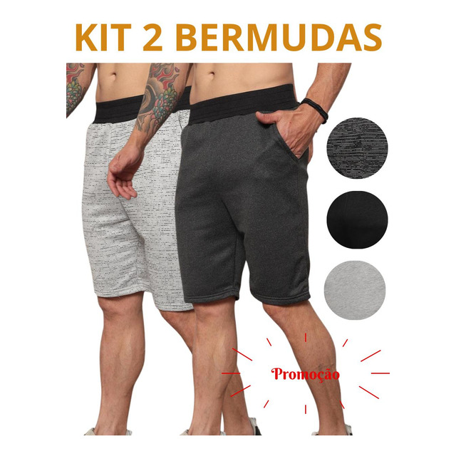 Kit 2 Bermudas Masculinas Moletom Academia Casual Lote