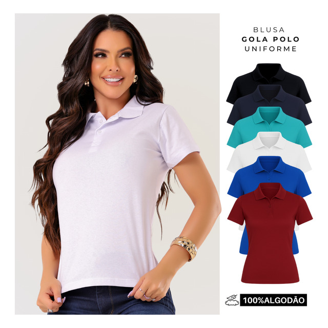Camisa Gola Polo Feminina Básica Algodão Social Uniforme