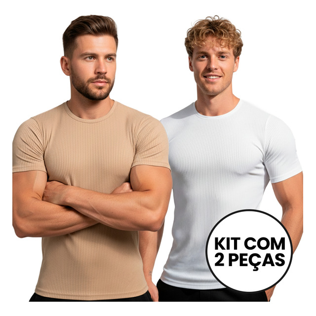 Kit 2 Camisetas Americana Canelada Textura Justa Básica Lisa