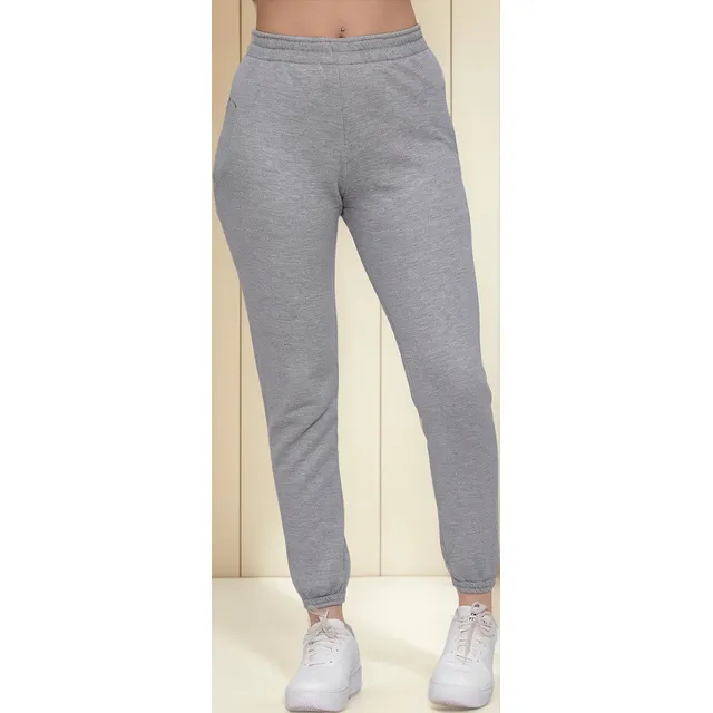Calça Moletom Feminina Jogger Bolso Flanelada Cintura Alta