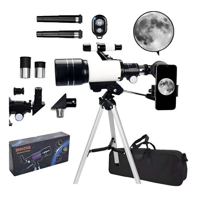 Telescópio Astronômico 70mm Com Tripé F300 70m F30070m Ultra - Cinza