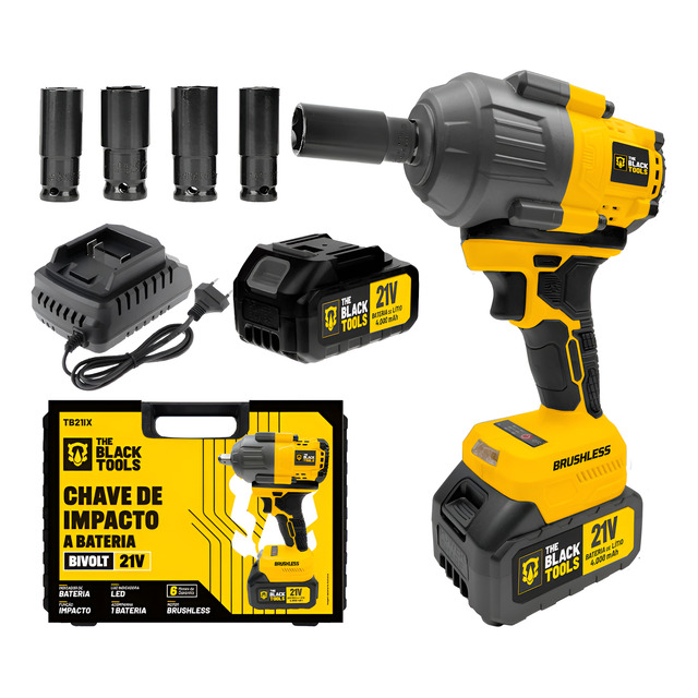 Chave De Impacto Bivolt Profissional Brushless À Bateria 21v Amarelo 127220v 5060hz - The Black Tools