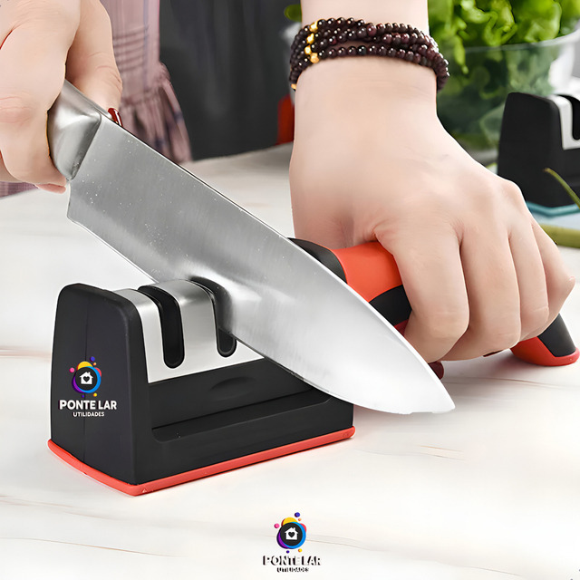 Afiador Amolador De Facas E Tesouras 3 In 1 Profissional Vermelho Marca Pontes Lar Utilidades