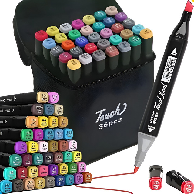 Canetinha Marcadores Profissional 36 Cores Permanente Grossa Fina Touch